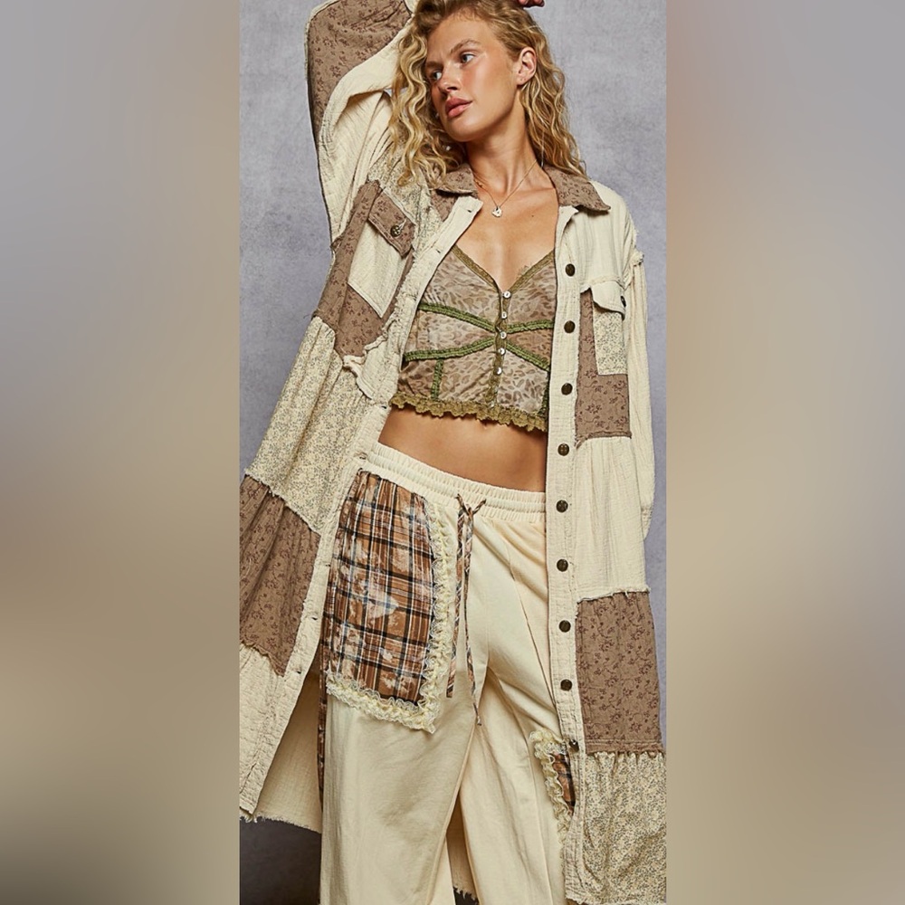 Women's Bohemian Patchwork Gauze Long Jacket Pol
